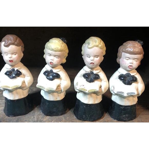 Christmas Carolers 4 Figurines Painted chalk 1940s Choir Church Singers Catholic - Picture 1 of 9